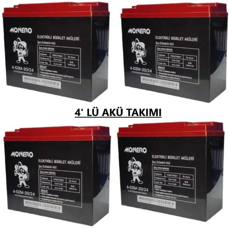 Monero Akü 12 V 20 Ah/22 Ah Elektrikli Bisiklet Aküsü (4’lü Takım) 