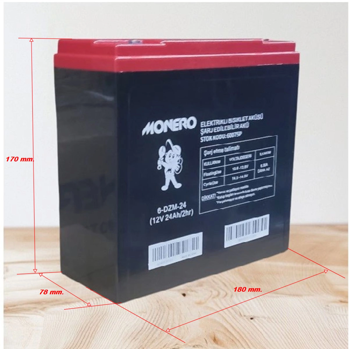 Monero 12v-24 Amper Dik E-bıke Akü 5’li Paket 20 Amper Ebatları İle Aynı Ebatlar