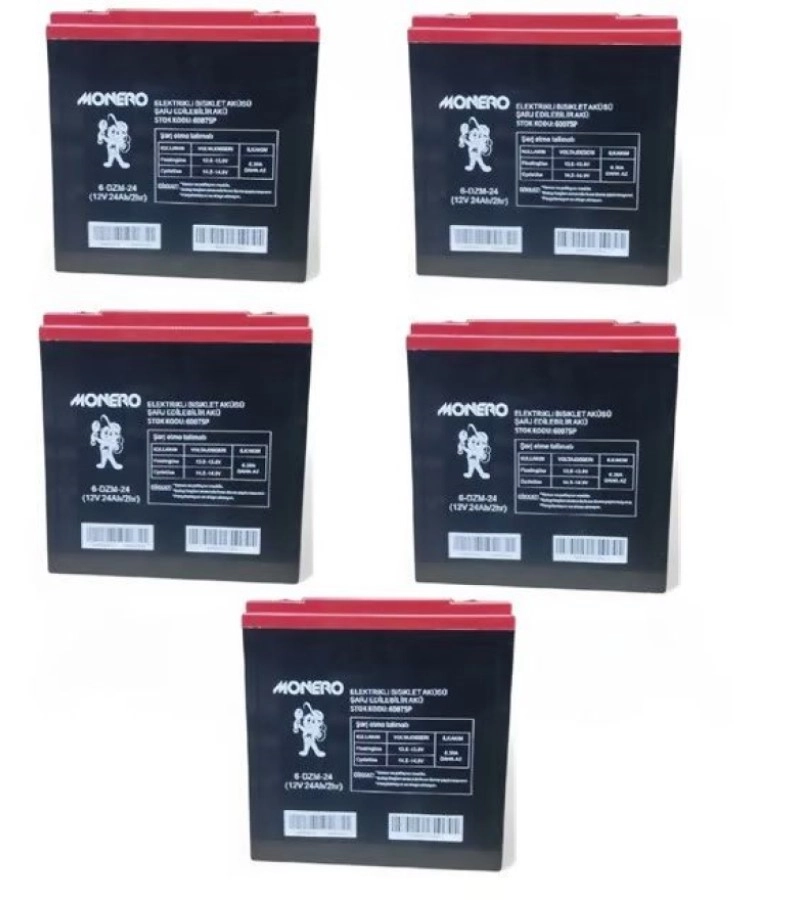 Monero 12v-24 Amper Dik E-bıke Akü 5’li Paket 20 Amper Ebatları İle Aynı Ebatlar
