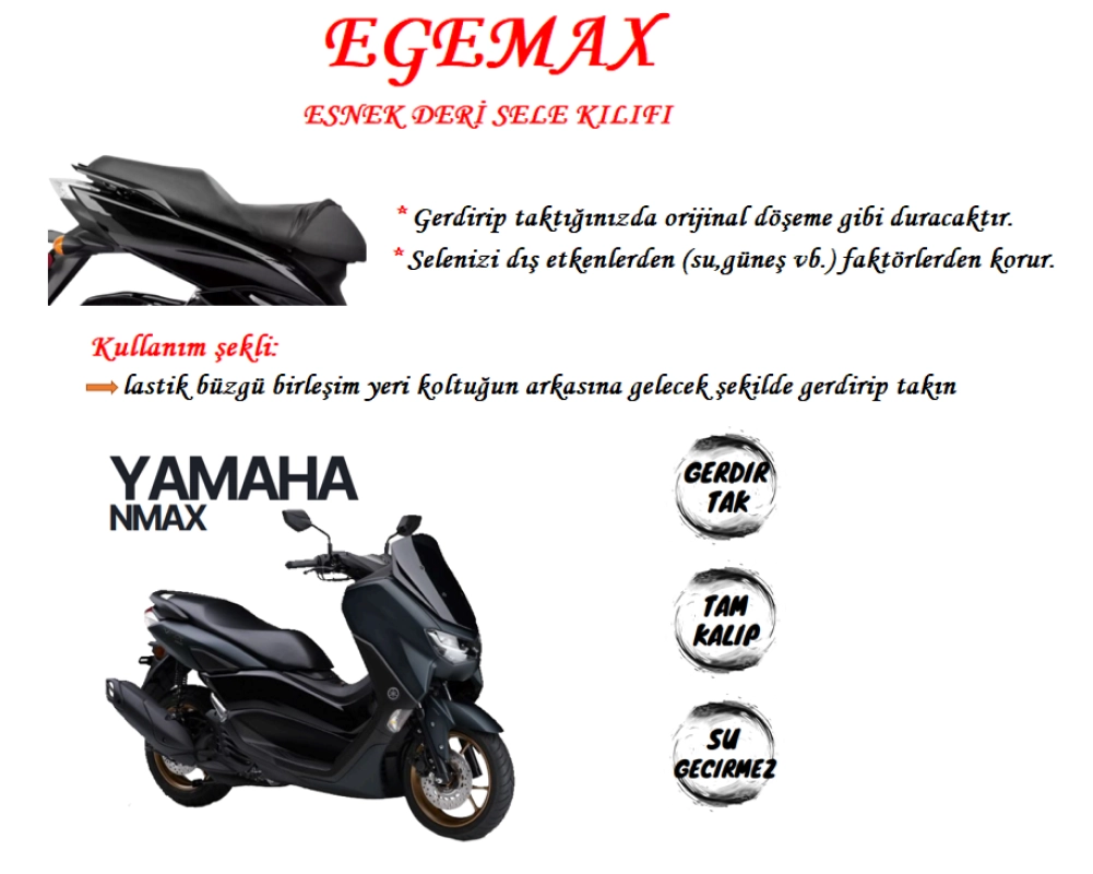 EGEMAX Yamaha N Max Esnek Sele Kılıfı Deri Su Geçirmez