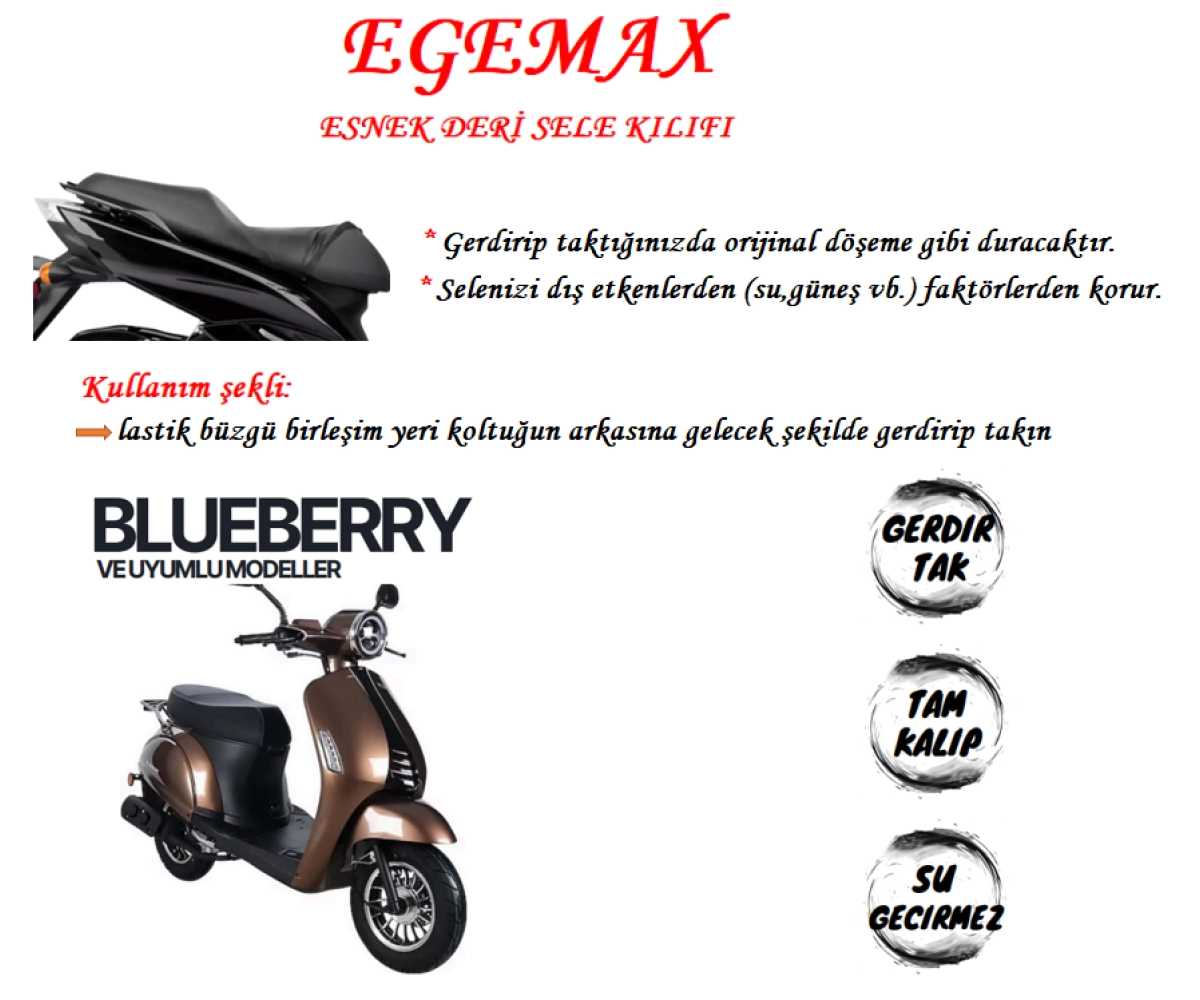 EGEMAX Honda Blueberry Esnek Sele Kılıfı Deri Su Geçirmez