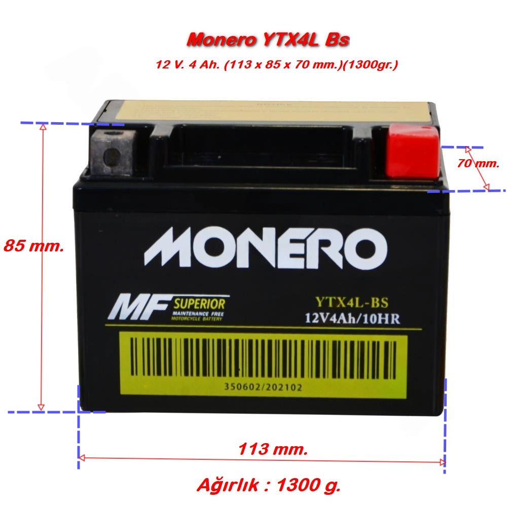 Monero Akü YTX4L Bs 12v4ah Altai Tank S 50