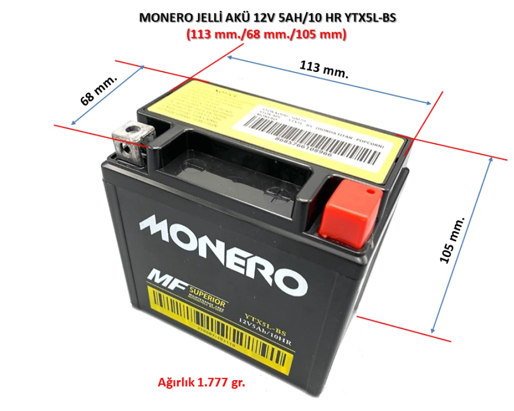 MONERO AKÜ YTX5L-BS 12V5AH 2003-2007 KTM 525 EXC/ 2009-2011 530 EXC