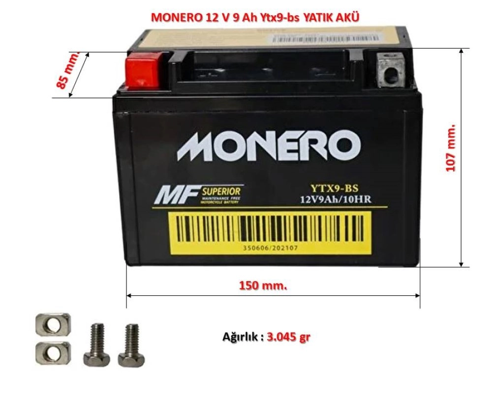 Monero Akü Ytx9a-bs 12v9ah 2008-2016 Suzuki Gsx 650 F