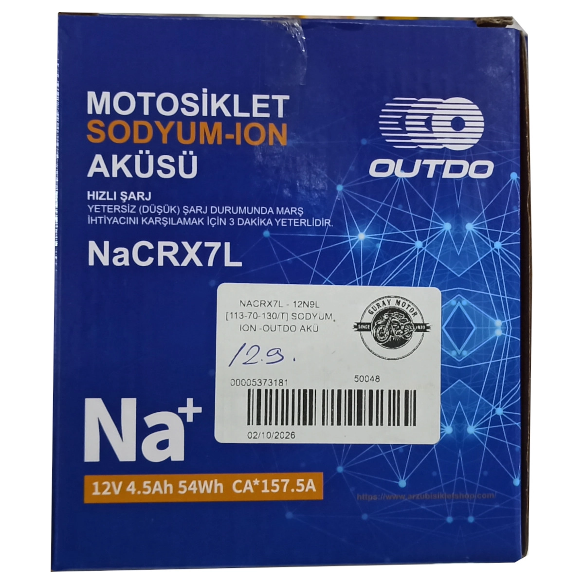 OUTDO NaCRX7L - 12N9L [113*70*130/T] SODYUM ION -OUTDO AKÜ 2 Yıl Garantili