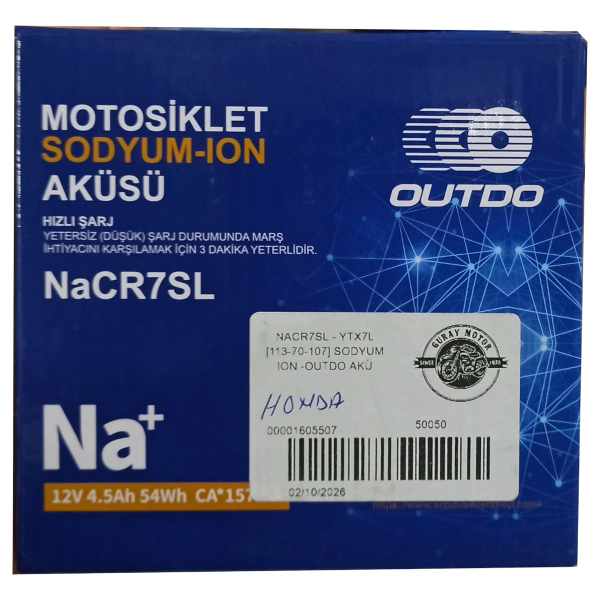 OUTDO NaCR7SL - YTX7L [113*70*107] SODYUM ION -OUTDO AKÜ 2 Yıl Garantili