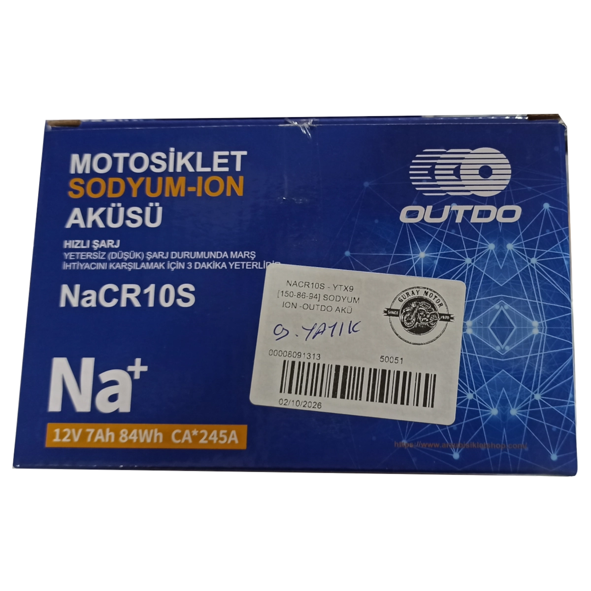 OUTDO NaCR10S - YTX9 [150*86*94] SODYUM ION -OUTDO AKÜ 2 Yıl Garantili