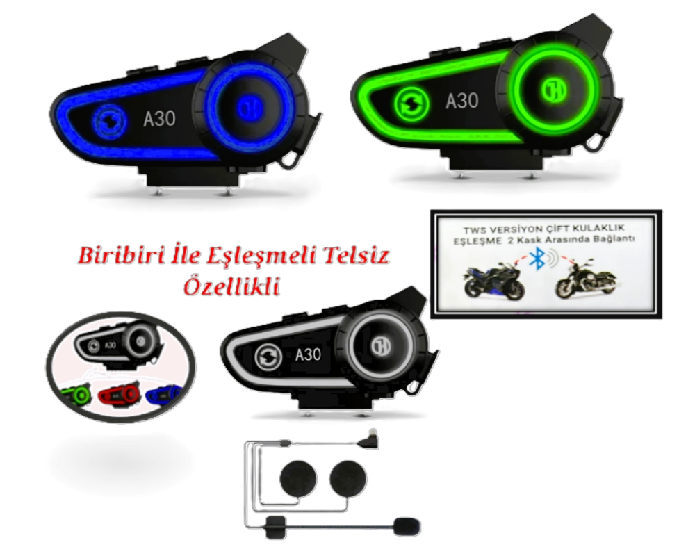 Blic A30 2x Iki Cihaz Eşleşme Özellikli Motosiklet Bluetooth Kask Kulaklığı Interkom Kulaklık 