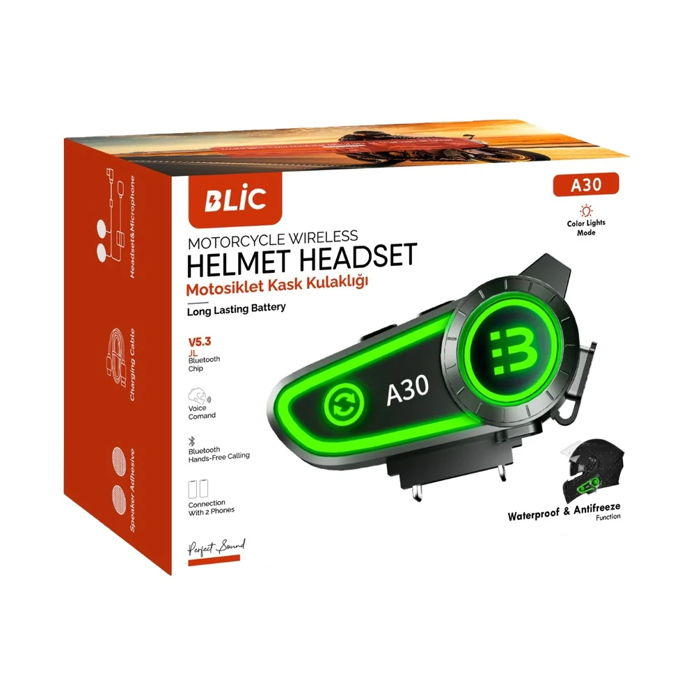 Blic A30 2x Iki Cihaz Eşleşme Özellikli Motosiklet Bluetooth Kask Kulaklığı Interkom Kulaklık 