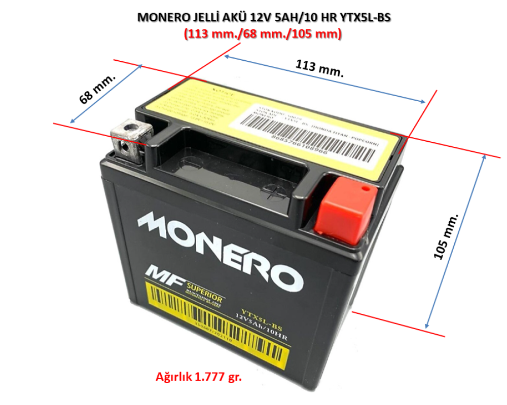 Monero Akü 12v 5ah Motosiklet Aküsü