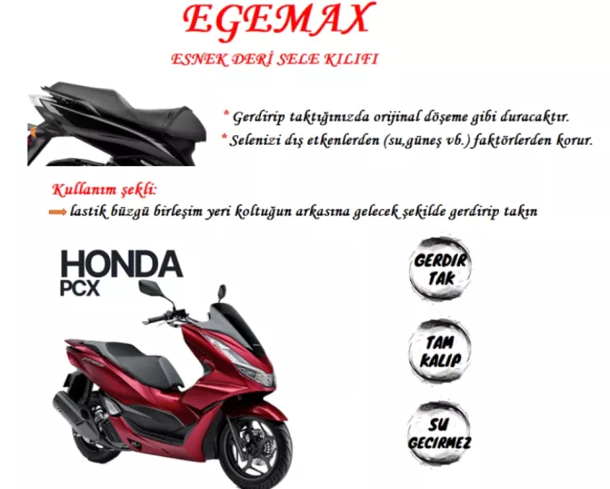 EGEMAX Honda Pcx Esnek Sele Kılıfı Deri Su Geçirmez