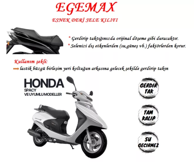 EGEMAX Honda Spacy Esnek Sele Kılıfı Deri Su Geçirmez