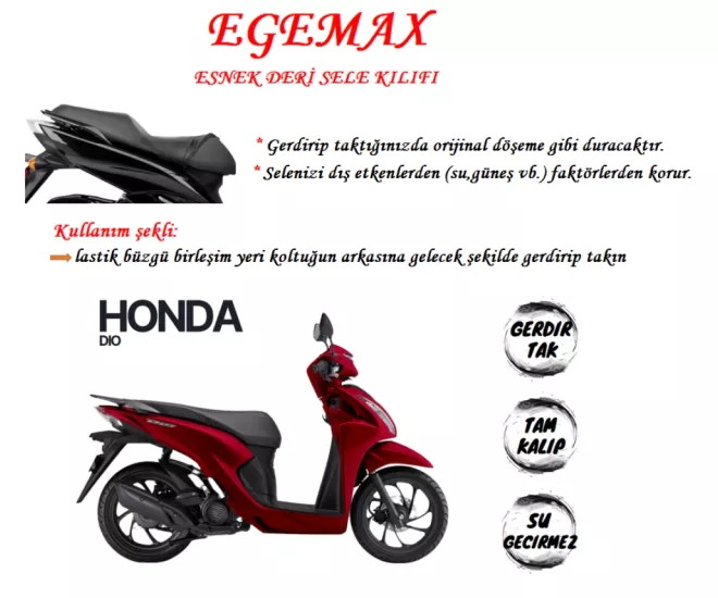 EGEMAX Honda Dio Esnek Sele Kılıfı Deri Su Geçirmez